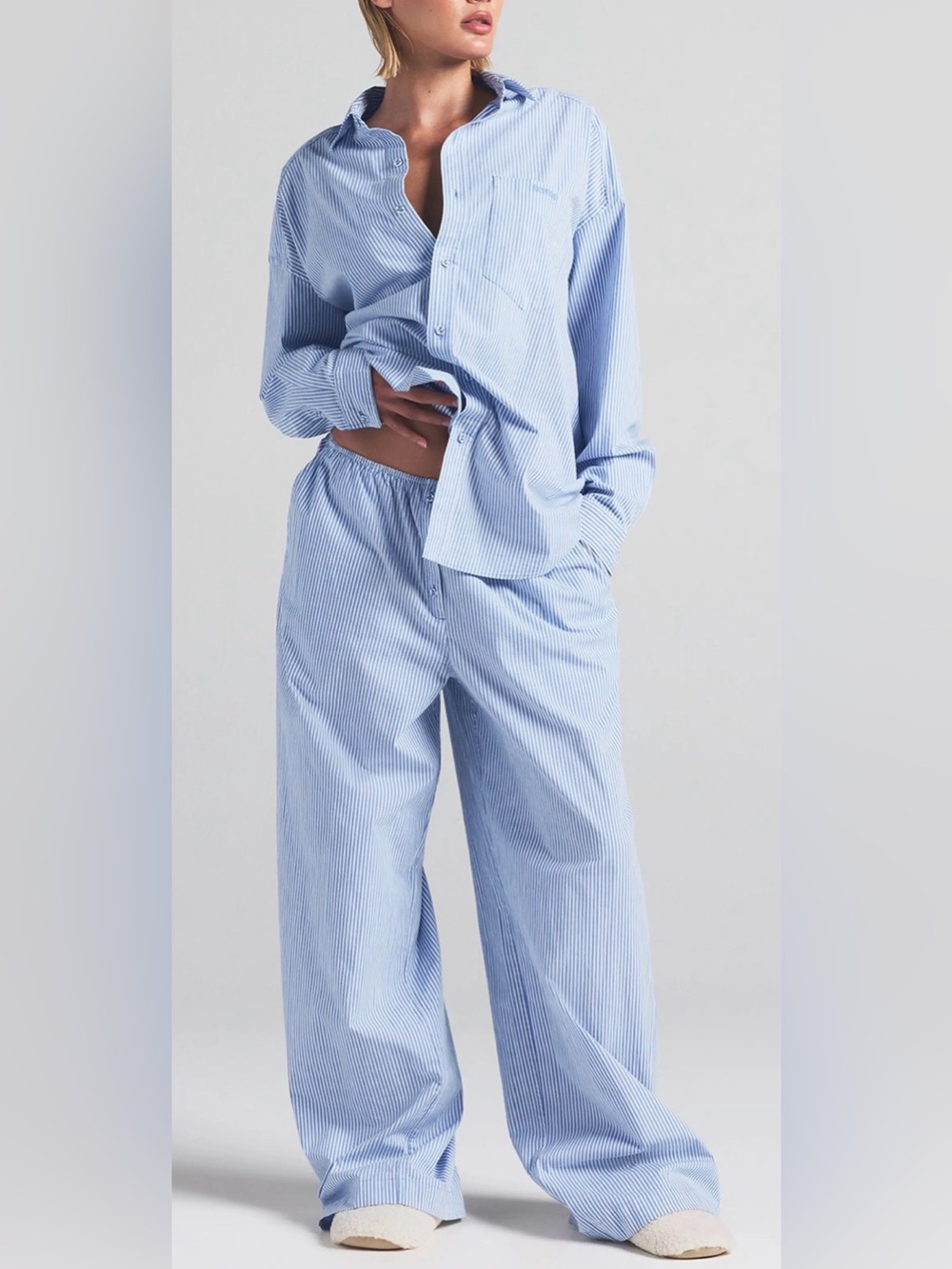 *SKIMS* Cadet Blue Pinstripe Relaxed Oversized Pajama Set